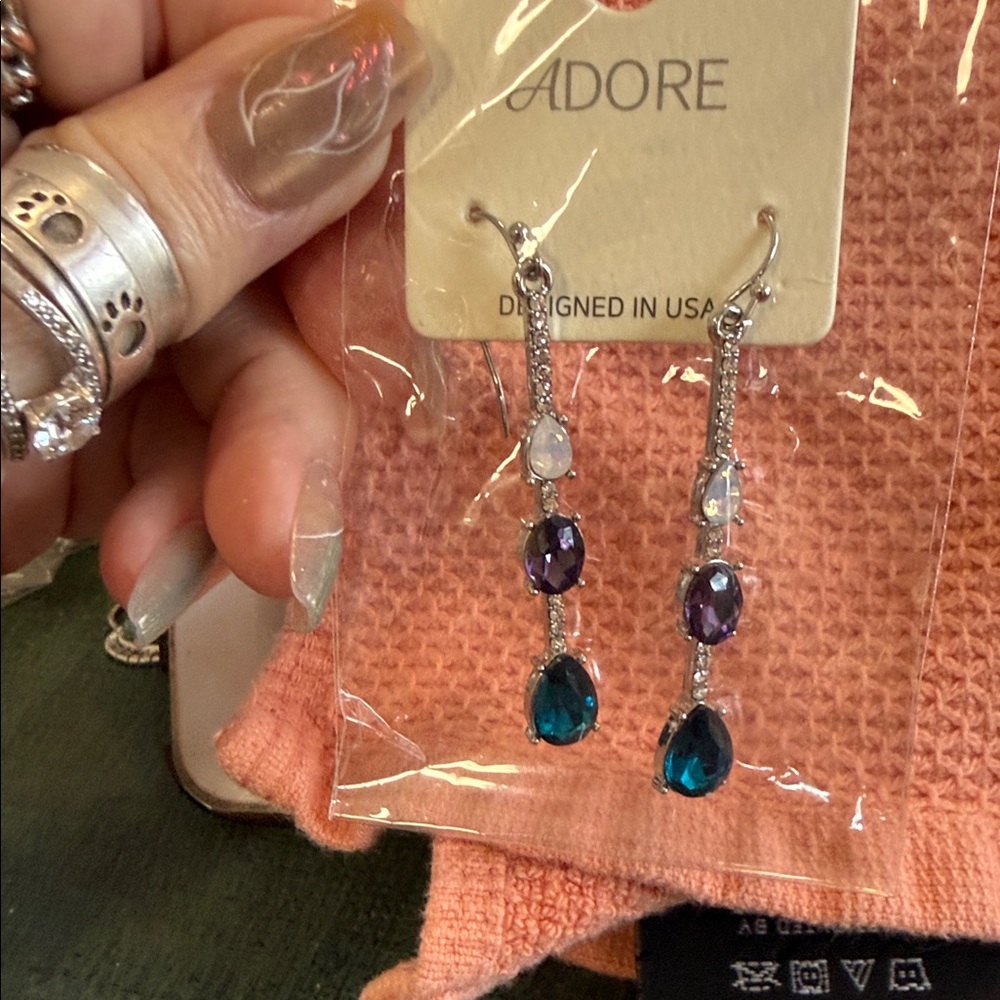 Adore Silver Earrings with Blue and Purple Accents